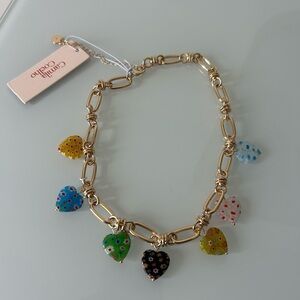 Viral Camila Coelho Gold Multicolor Heart Glass Charms necklace